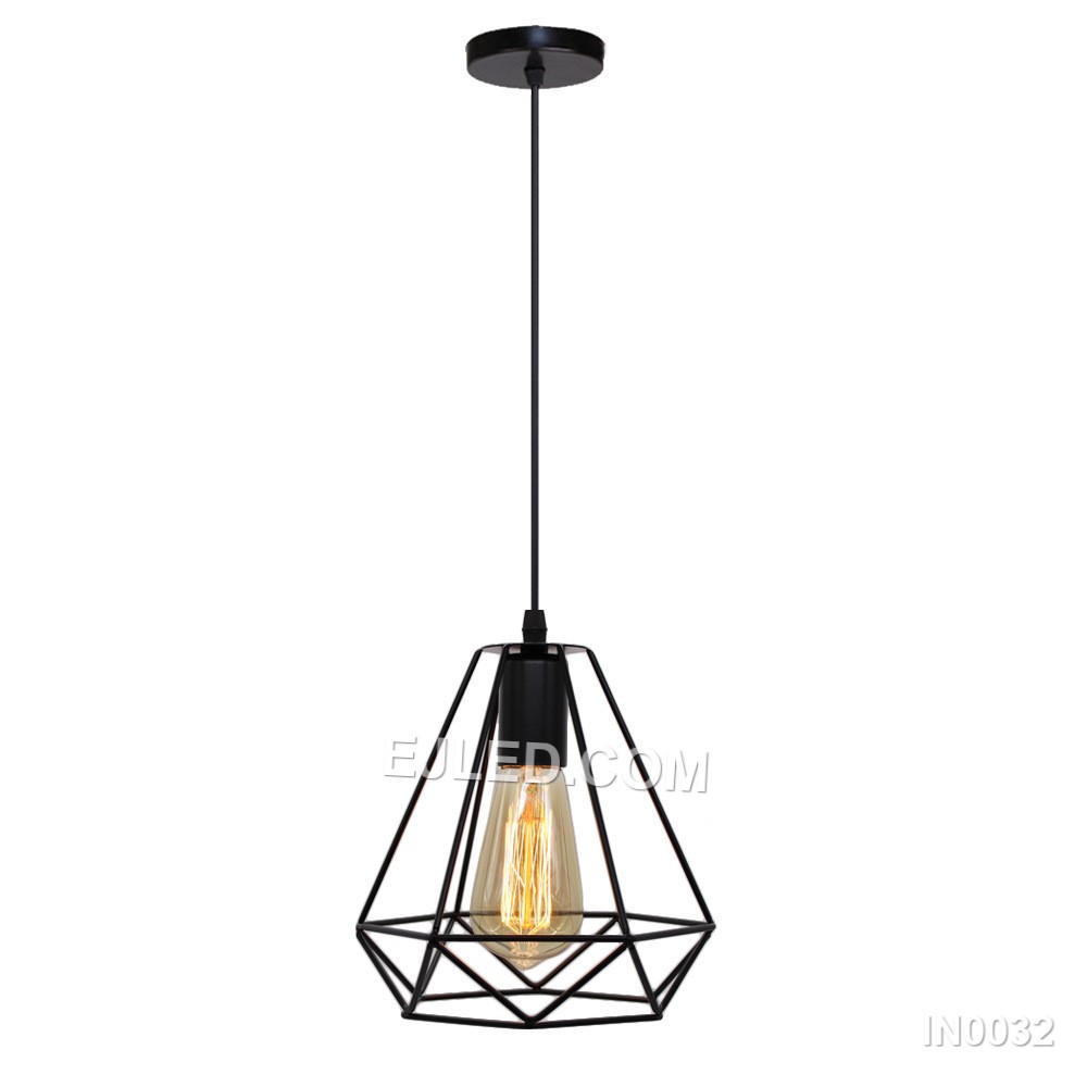 Black Pendant Light Metal Diamond Cage Iron Lampshade with E27 Base Light for Kitchen Island Hotel Bedroom IN0032