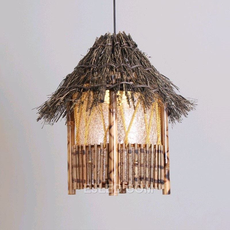 Factory Price Bamboo Pendant Light Hut Lampshade Chandelier for Home Decor Bamboo Lamp  with E27 LED Light RT0001