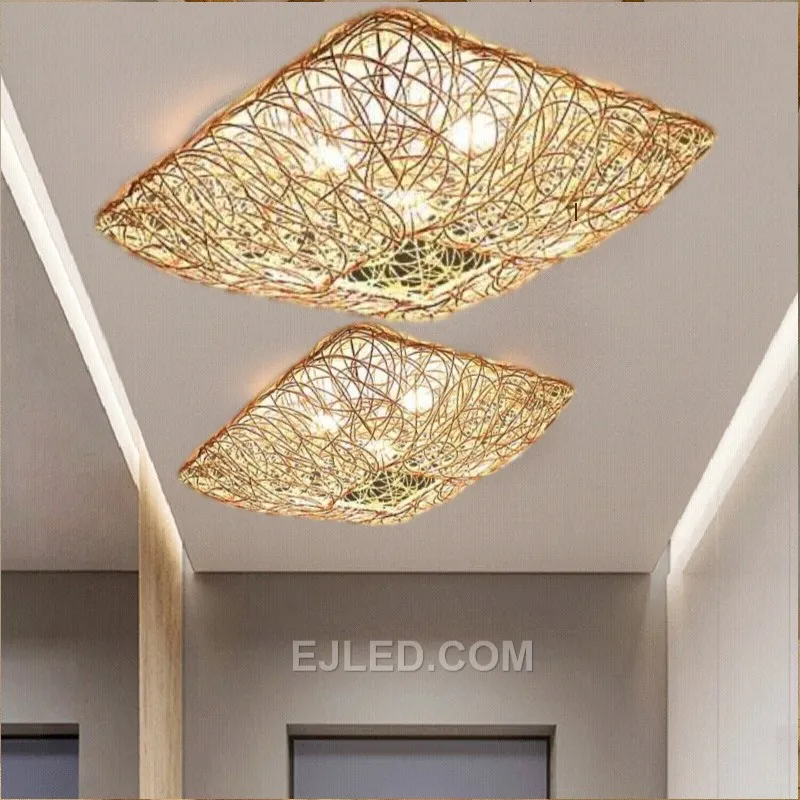 Factory Price Bamboo Lamp Shade tetragon Pendant Light Decoration Chandelier Lamps Light Fixture for Hotel RT0003