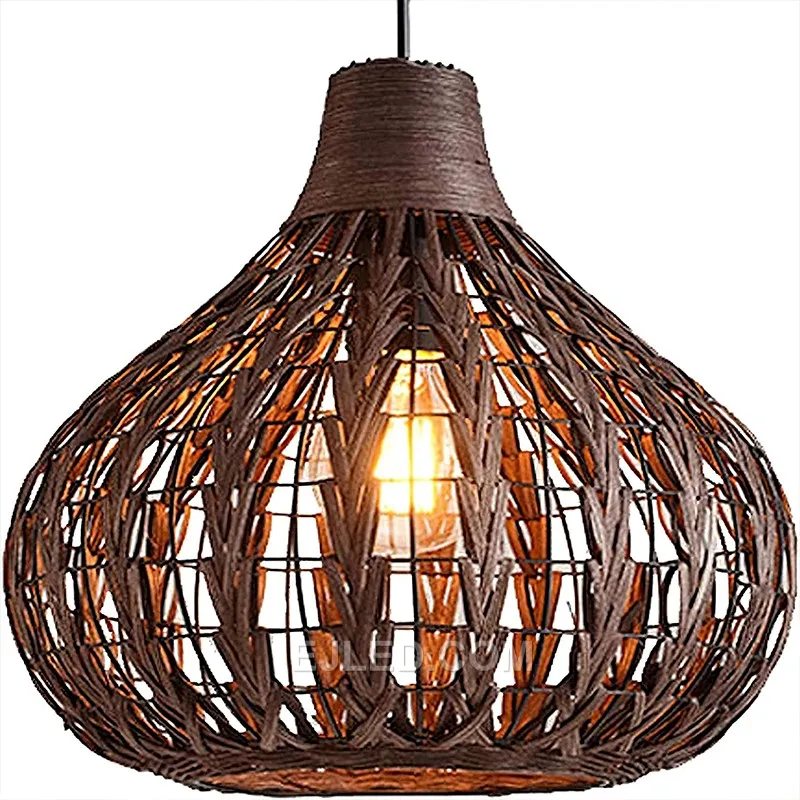 Vintage Industrial Rattan Chandelier Light with Open Weave Ceiling Light for Kitchen Lampshade Rattan Light Pendant RT0021