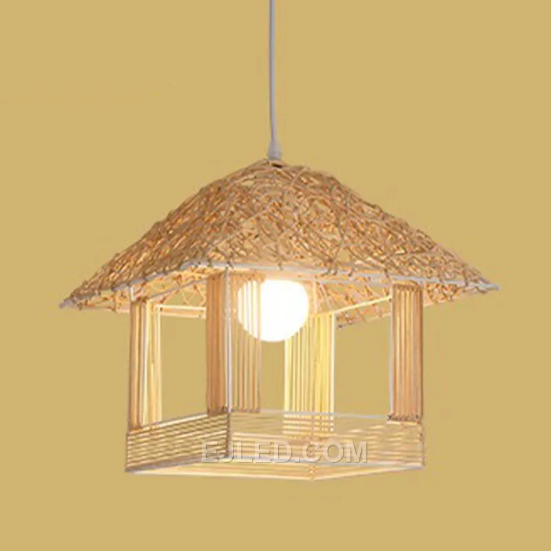 Wicker Pendant Light Hand-Woven Rattan Pendant Lamp with Hut Lampshade Led Rattan Lights for Farm Rattan Light Fixture RT0020