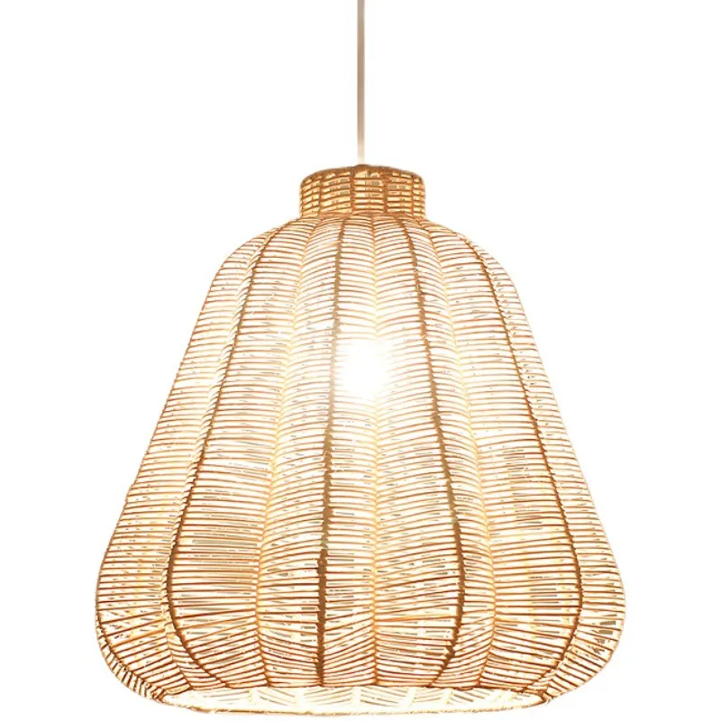 bamboo drum lamp shade Modern Hanging Lamp for Dining Room Woven Pendant light fixture RT0007
