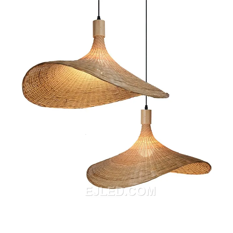 2022 Hot Selling Handmade weaving Rattan Pendant Lights Straw Hat Chandelier lampara de techos for Home Fancy Light RT0032