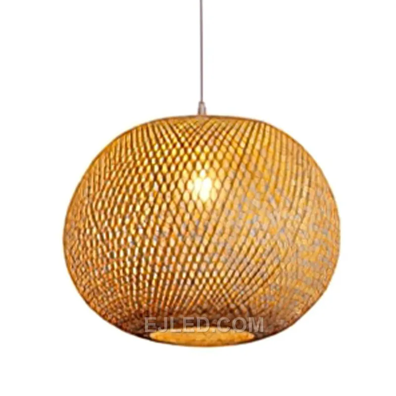 Round Retro Handmade Bamboo Woven Bamboo Natural Color Rattan Semicircular Rattan Pendant Lights for Farmhouse RT0046